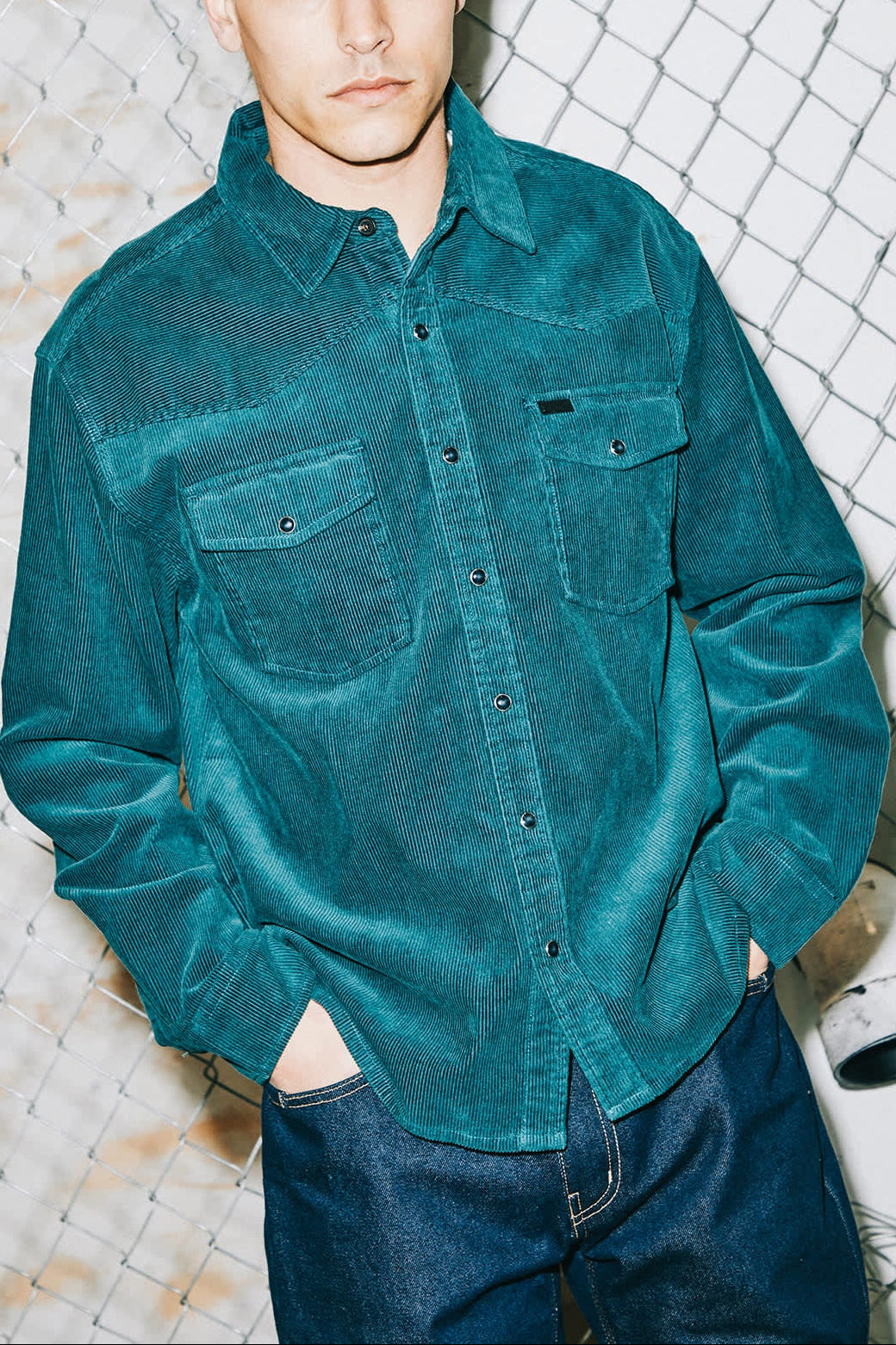 Men's New West Relaxed Overshirt in the color Night Sage Corduroy - Men's Lifestyle image