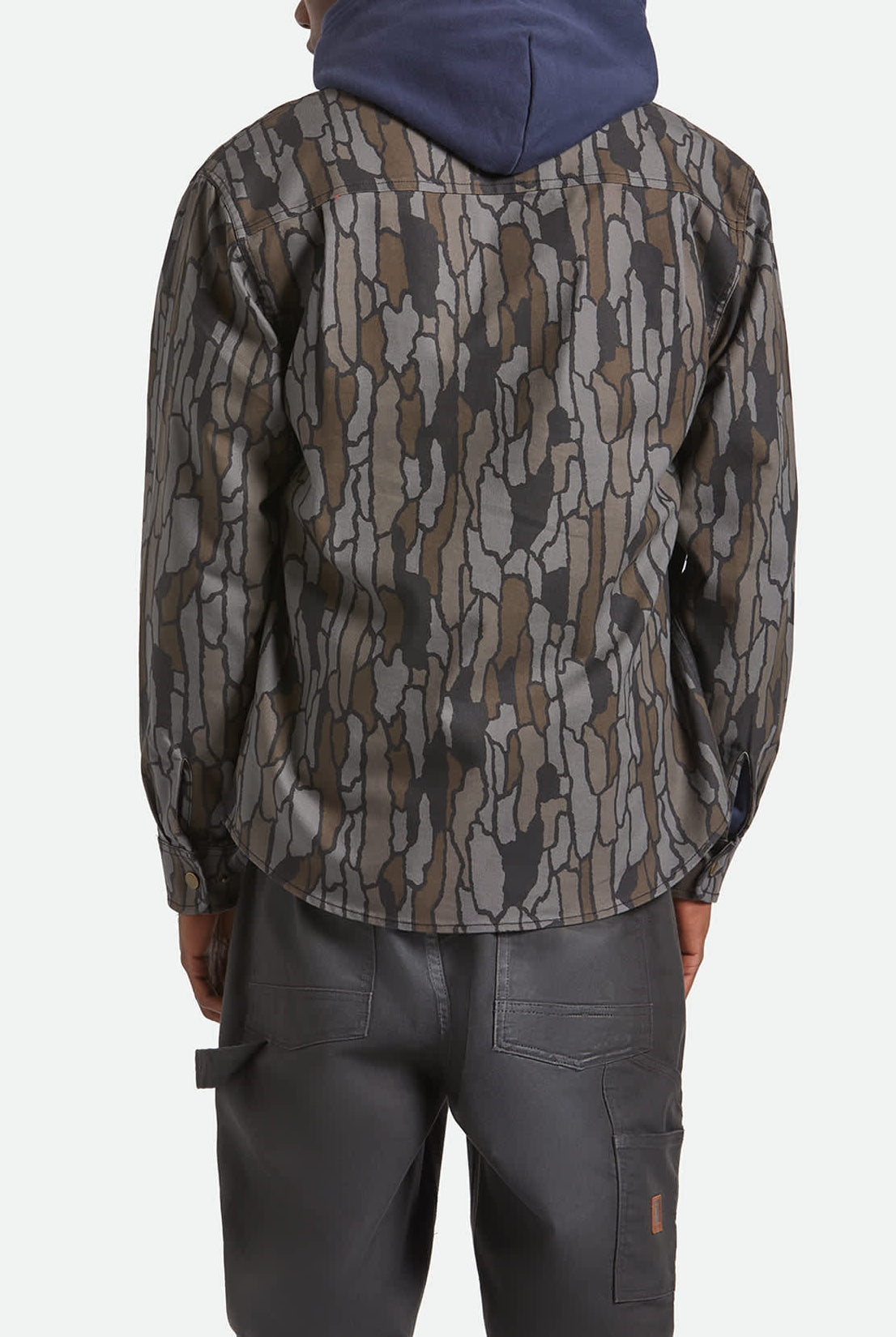 Men's Builders Stretch L/S Overshirt in the color Bark Camo - Men's Back View