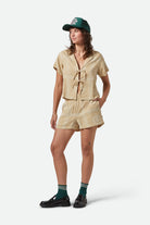 Women's Wandering Tie Top in the color Pale Khaki Bandana - Additional Fit image