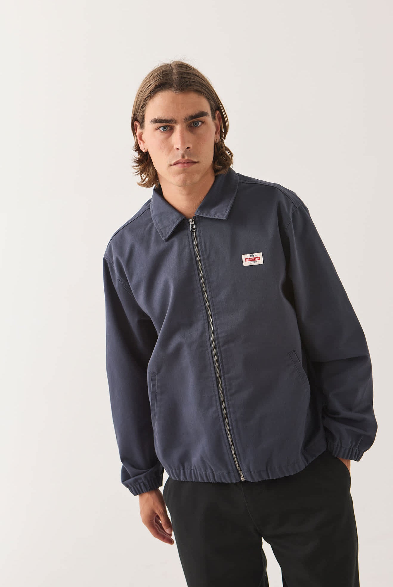 Men's Trademark Lightweight Garage Zip Jacket in the color Washed Navy - Additional Fit image