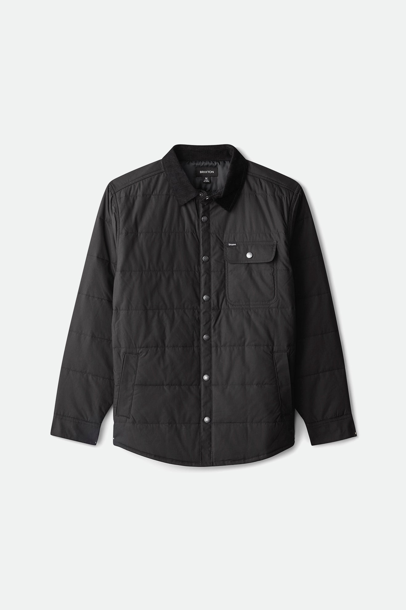A long-sleeved black Cass jacket with a collar, button-up front, and a chest pocket.