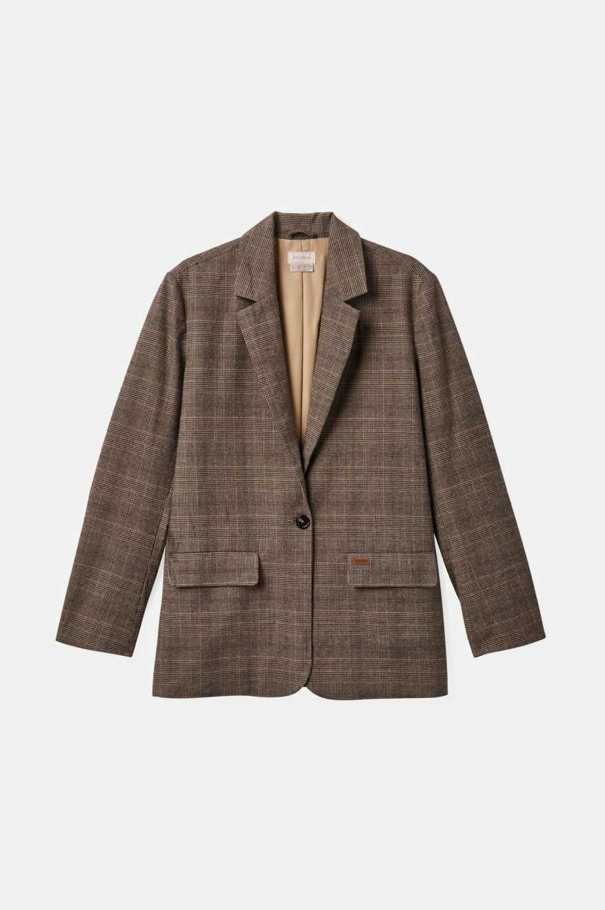 
       Brixton Women&#39;s Manhattan Blazer - Brown/Cream Houndstooth | Main
     