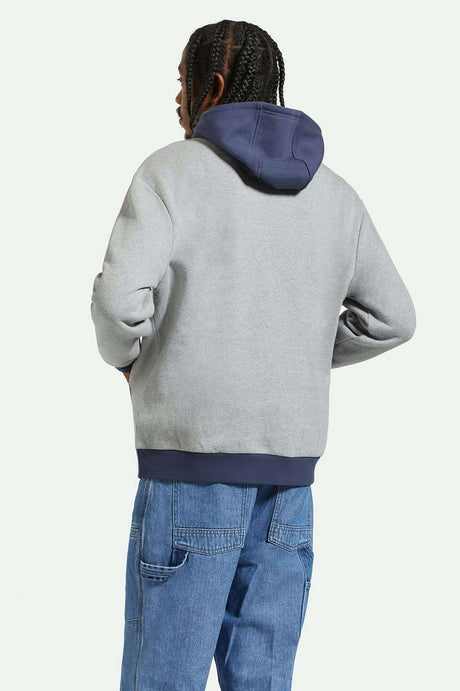 
       Men&#39;s Back Fit Image | Retro Heavyweight Relaxed Hoodie - Heather Grey/Washed Navy
     