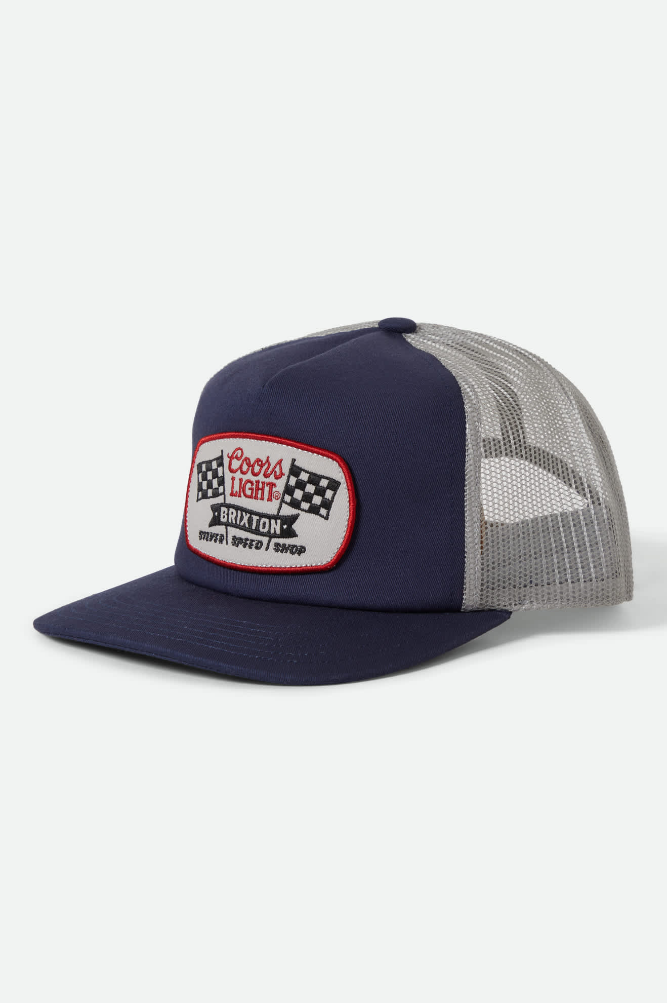 Unisex Coors Light Pit Stop Trucker Hat in the color Coors Navy/Silver - Front Product View