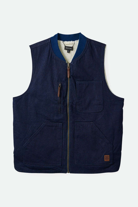 Brixton Men's Builders Abraham Reversible Vest - Rinse Denim/Sherpa | Main