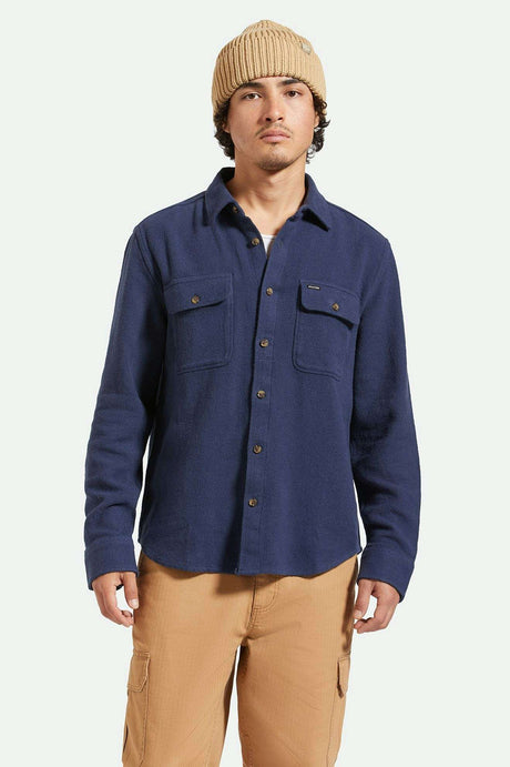 
       Men&#39;s Fit, front | Bowery Textured Loop Twill L/S Overshirt - Washed Navy
     