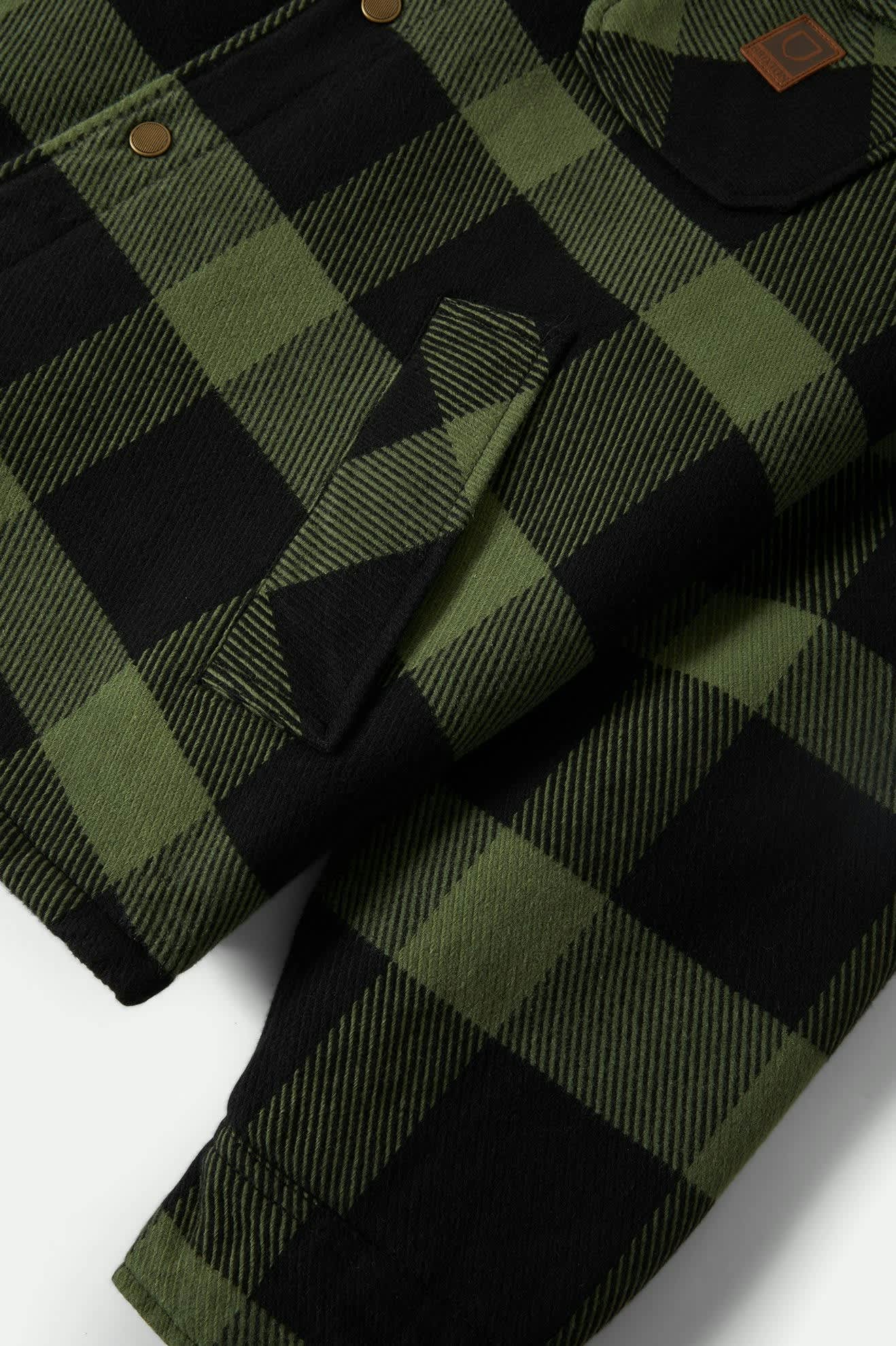 Men's Durham Sherpa Lined Jacket in the color Black/Wild Green Flannel - Additional Laydown image