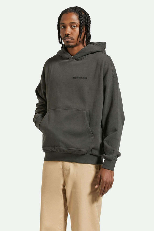 
       Men&#39;s Fit, front | Embroidered Heavyweight Oversized Hoodie - Washed Black
     