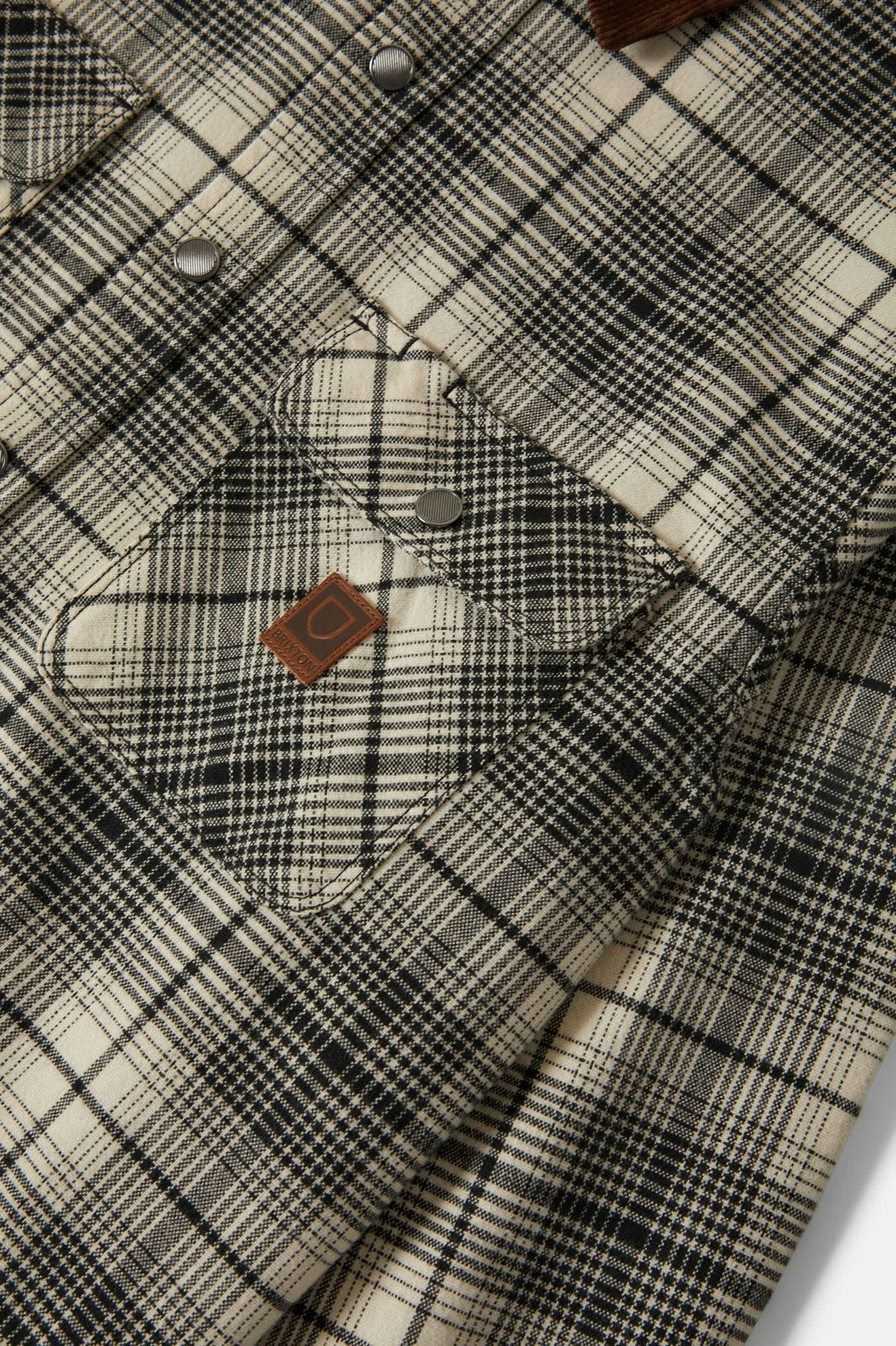 Men's Builders Bowery Performance Flannel in the color Off White/Black - Additional Laydown image