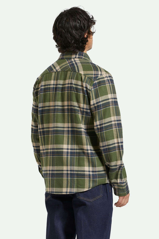 
       Back Fit Image | Bowery L/S Flannel - Cypress Green/Washed Navy/Whitecap
     