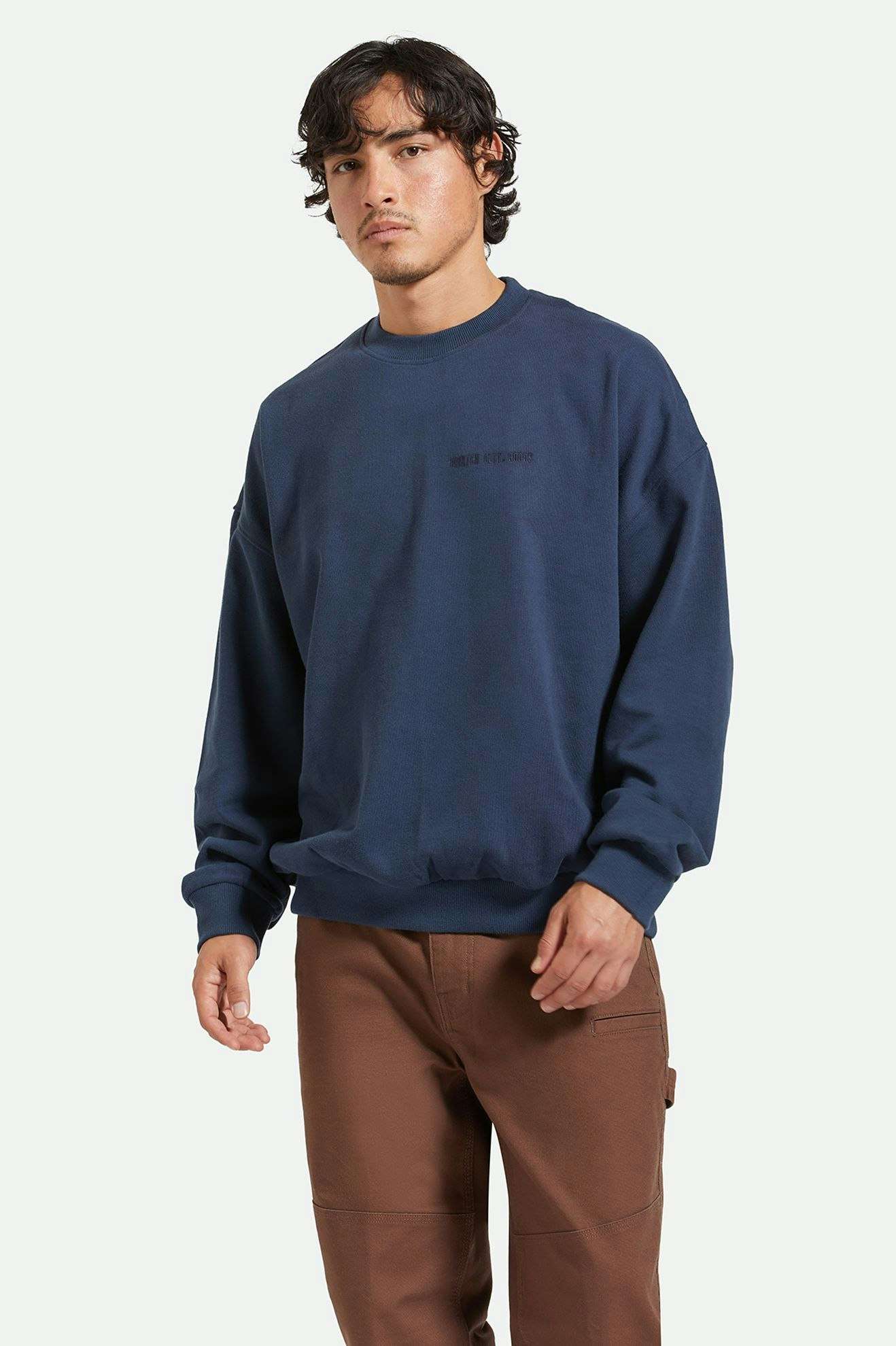 
       Men&#39;s Fit, front | Embroidered Heavyweight Oversized Crew - Washed Navy
     