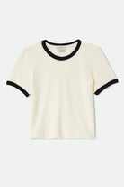 Women's Carefree Organic Garment Dye Ringer T-Shirt in the color Off White/Black - Front Product View
