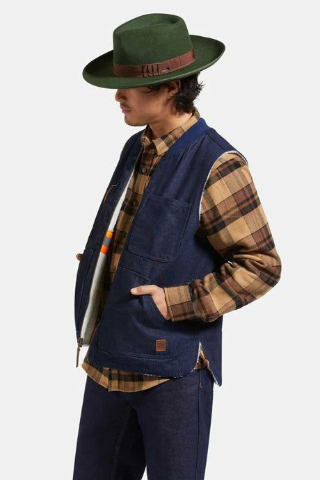 
       Brixton Unisex Reno Fedora - Moss/Brown | Men&#39;s Side Fit
     