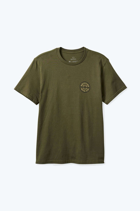 
       Brixton Men&#39;s Crest II S/S Standard T-Shirt - Ivy Green/Sand/Navy | Main
     