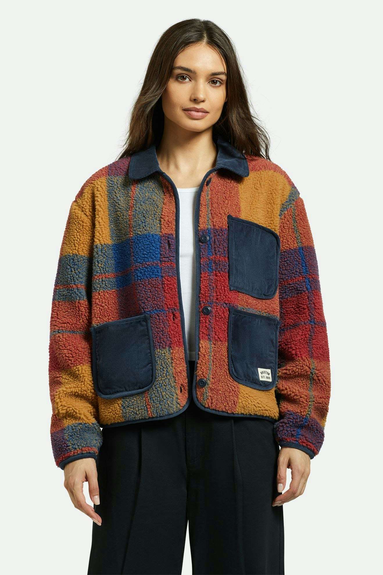 
       Brixton Women&#39;s Delilah Sherpa Jacket - Multi Color Plaid | Front fit
     