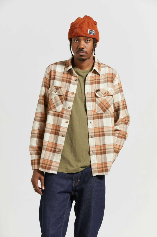 
       Men&#39;s Fit, front | Bowery L/S Flannel - Whitecap/Pinecone Brown/Burro Brown
     