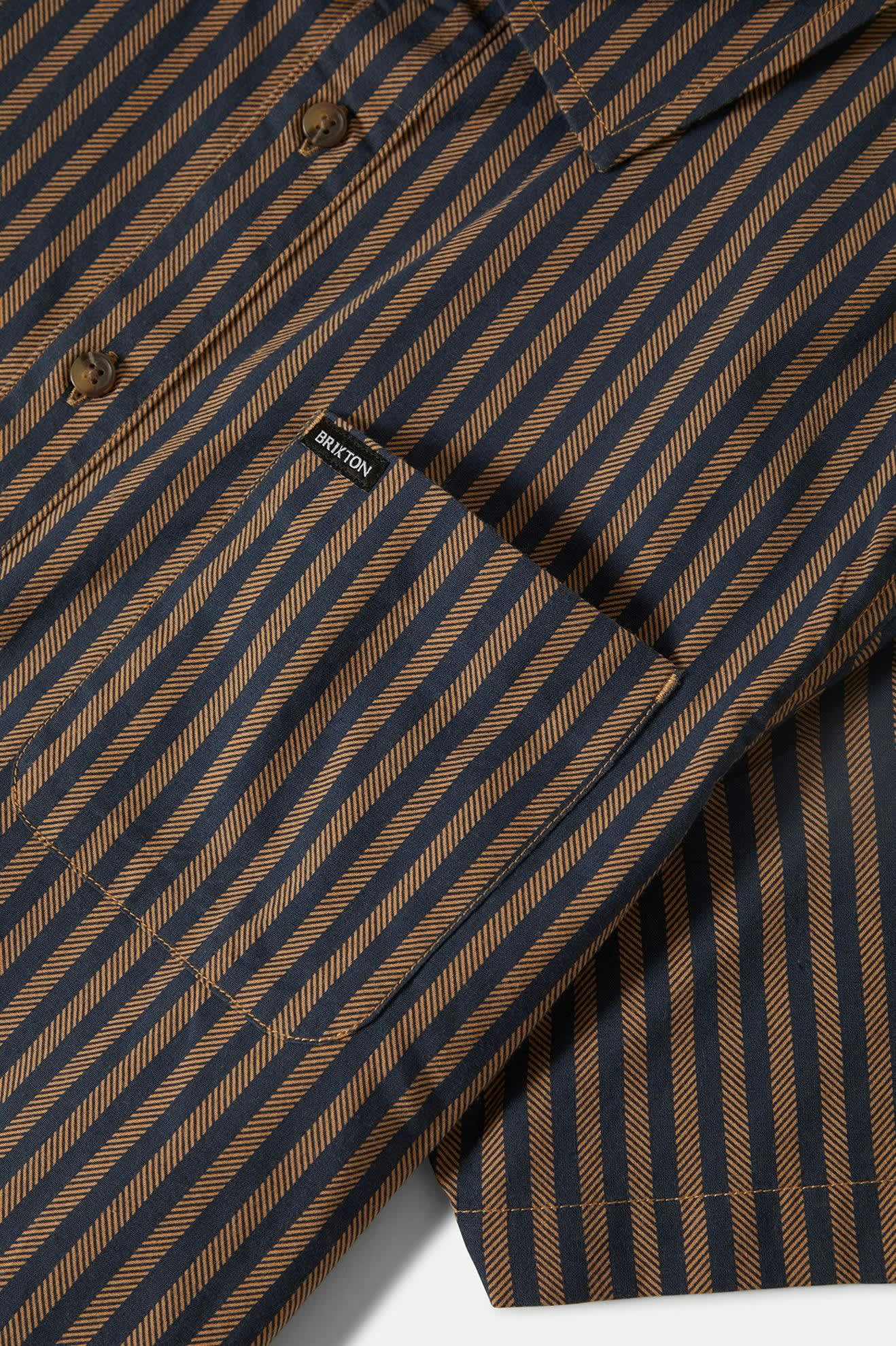 Men's Charter Print S/S Shirt in the color Washed Blue/Sunnaked  Stripe - Additional Laydown image
