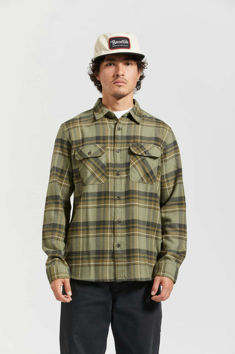 
       Men&#39;s Fit, front | Bowery L/S Flannel - Vetiver/Laurel Wreath/Washed Black
     