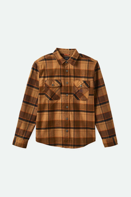 Brixton Men's Builders Bowery Stretch Water Resistant L/S Flannel - Burro Brown/Pinecone Brown/Black | Main