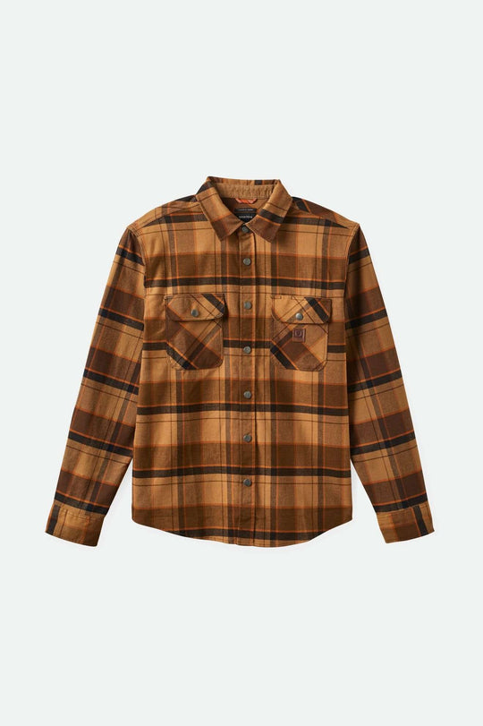 
       Brixton Men&#39;s Builders Bowery Stretch Water Resistant L/S Flannel - Burro Brown/Pinecone Brown/Black | Main
     