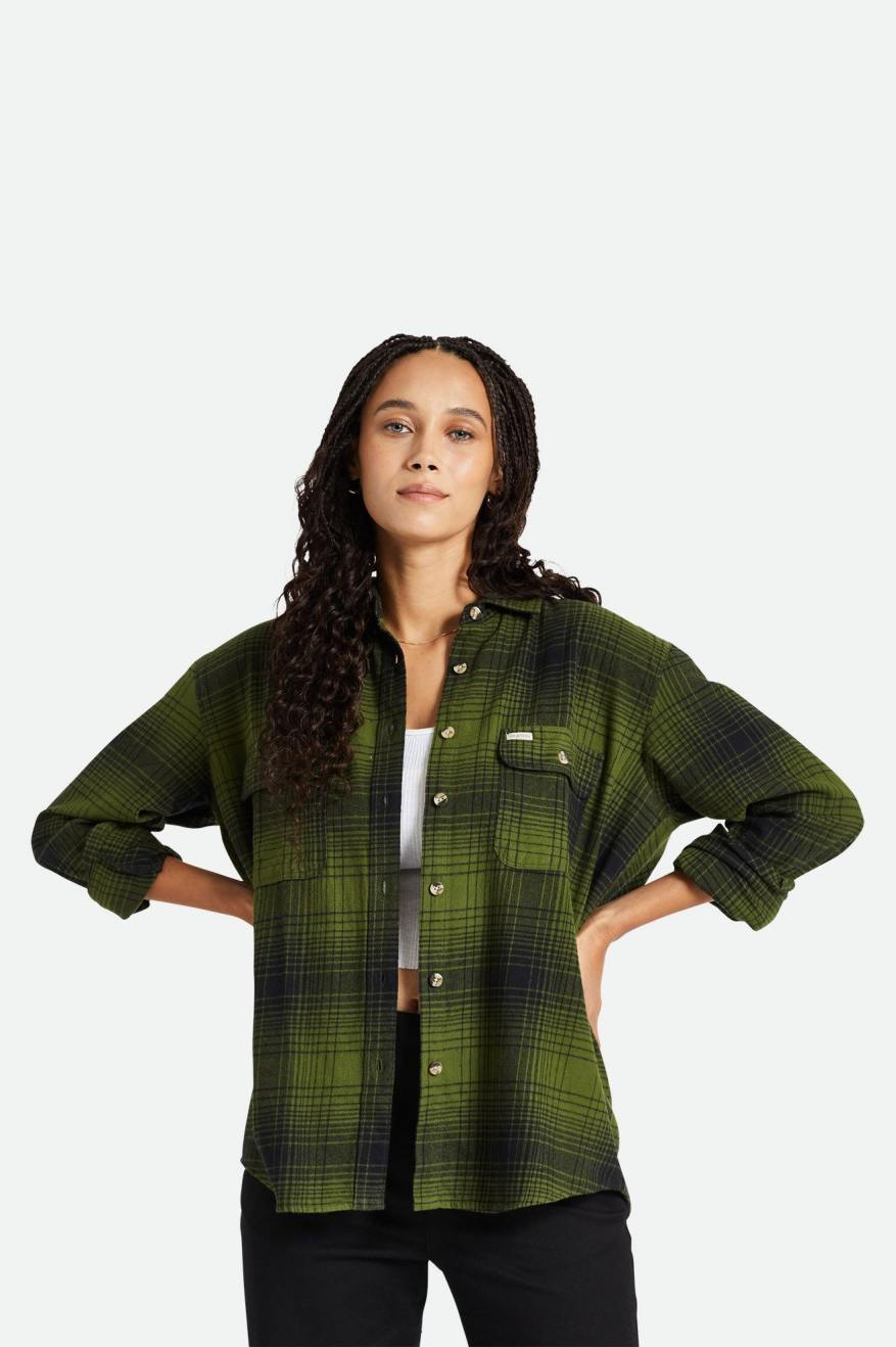 
       Brixton Bowery Boyfriend L/S Flannel - Chive/Black
     