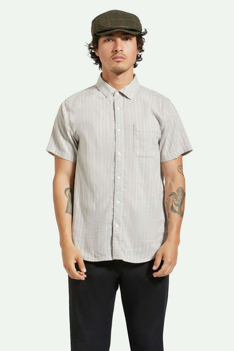 
       Men&#39;s Front Fit | Charter Stripe S/S Woven Shirt - Off White/Cinder Grey
     