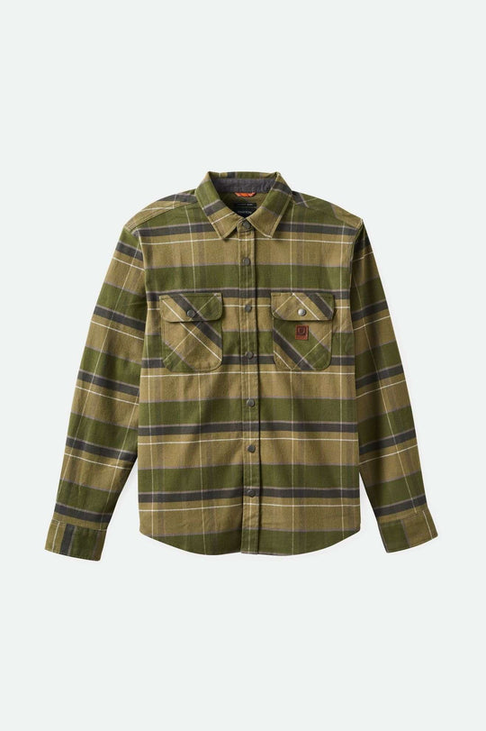 
       Brixton Men&#39;s Builders Bowery Stretch Water Resistant L/S Flannel - Dill/Olive Surplus/Washed Black | Main
     