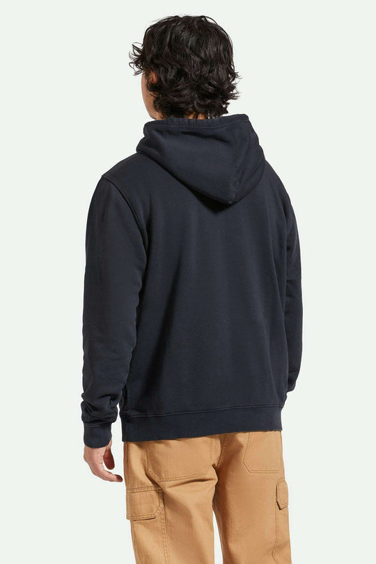 
       Men&#39;s Back Fit Image | Varsity Broken In Hoodie - Black Worn Wash
     