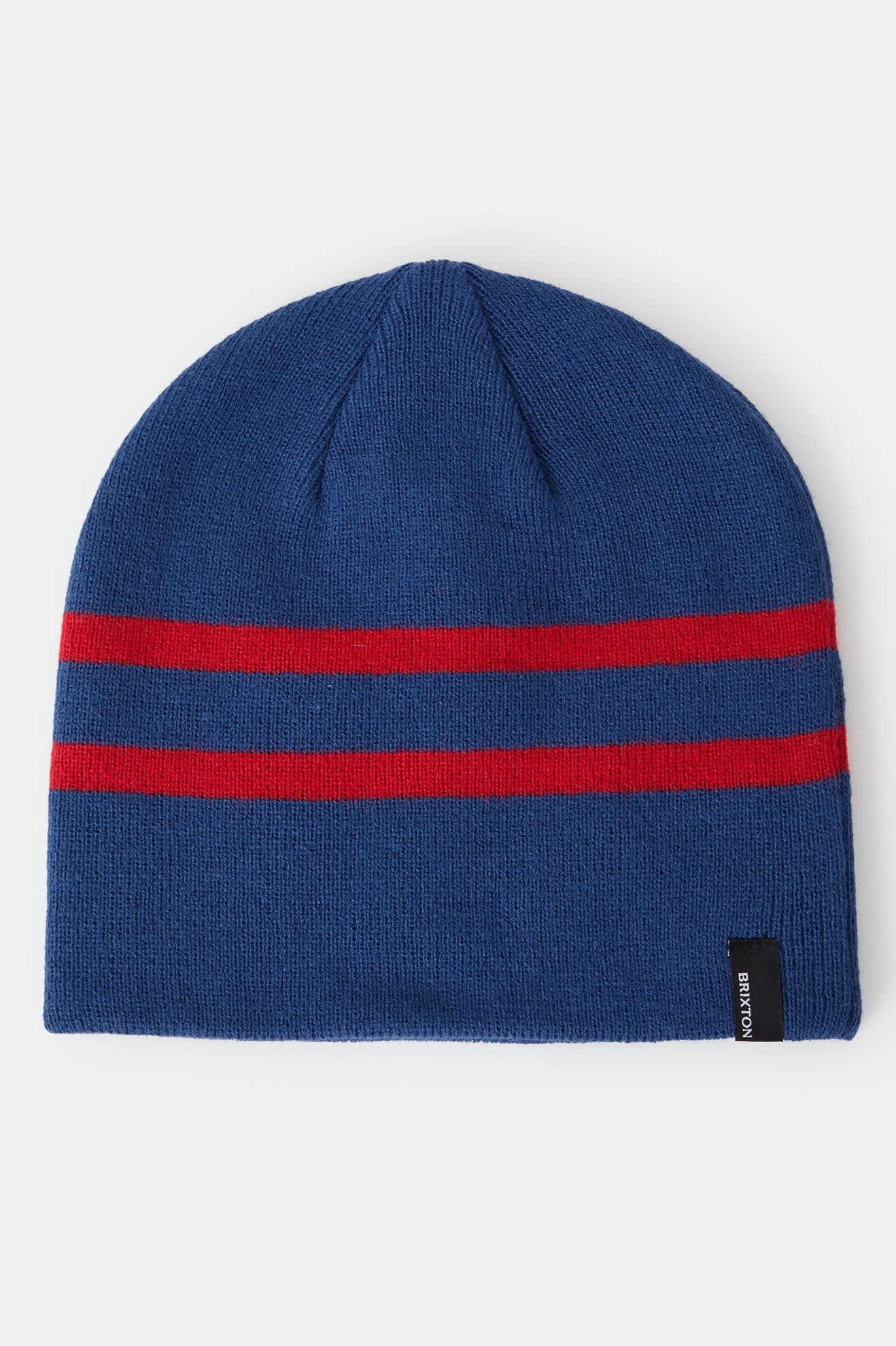 Unisex Skully Beanie in the color Navy/Red Stripe - Front Product View