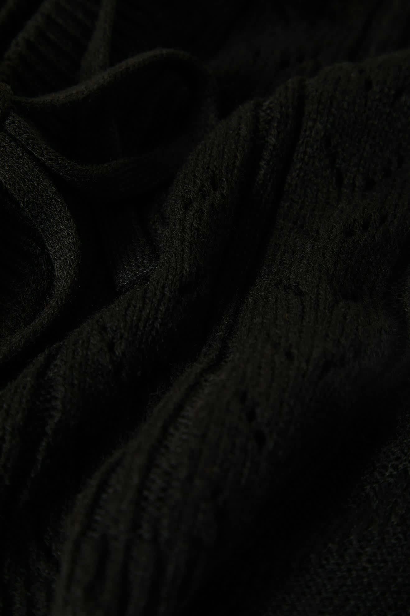 Women's Cropped Pointelle Tie Cardigan in the color Black - Additional Laydown image