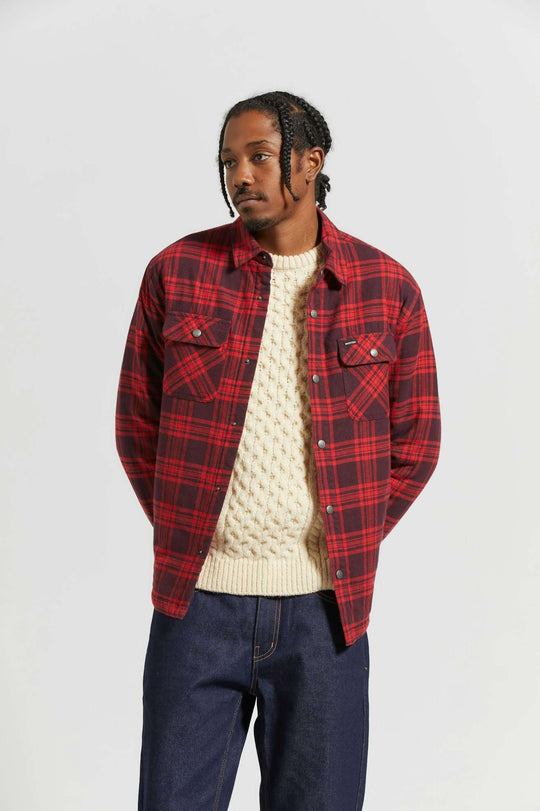 
       Men&#39;s Fit, front | Bowery Quilted L/S Flannel - Bright Red/Mahogany
     