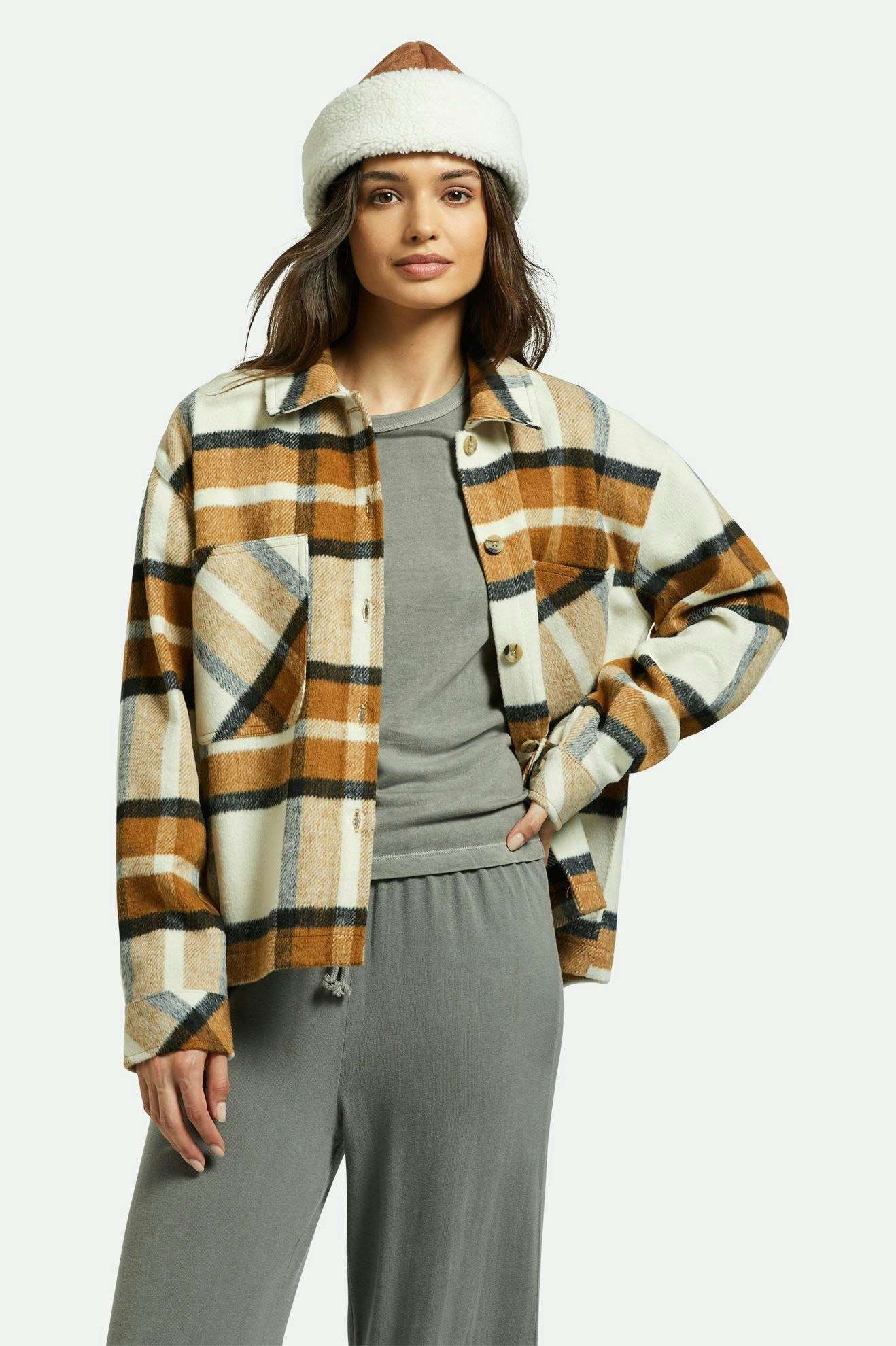 
       Brixton Women&#39;s Bowery Women&#39;s Soft Brushed L/S Flannel - Washed Copper | Front fit
     