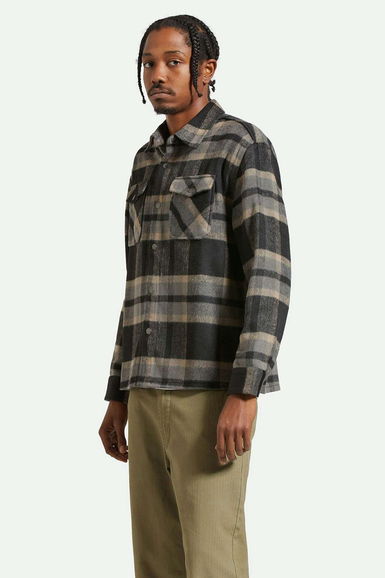 Men's Side Fit | Selden Soft Brushed L/S Flannel Overshirt - Black/Charcoal