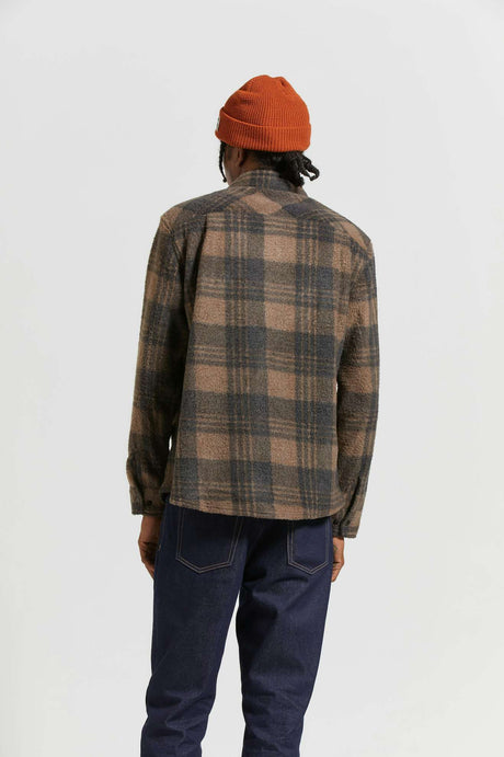 
       Men&#39;s Back Fit Image | Bowery Arctic Stretch L/S Fleece - Burro Brown/Black Plaid
     