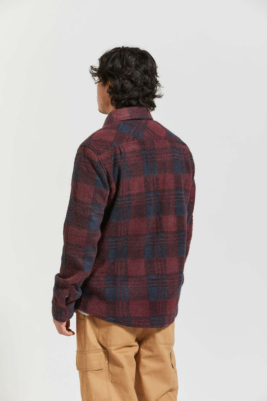 
       Men&#39;s Back Fit Image | Bowery Arctic Stretch L/S Fleece - Cordovan Red/Washed Navy Plaid
     