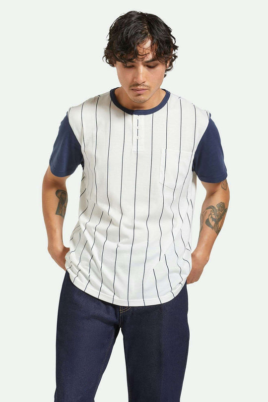 
       Men&#39;s Front Fit | 20th Anniversary Detroit Henley Pocket T-Shirt - Off White/Washed Navy
     