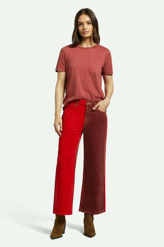 
       Brixton Women&#39;s Margo Cropped 5-Pocket Pant - Cowhide/Mars Red Cord | Front fit
     