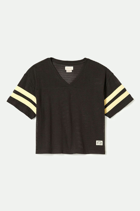 
       Women&#39;s Varsity Football Mesh T-Shirt in the color Washed Black - Front Product View
     