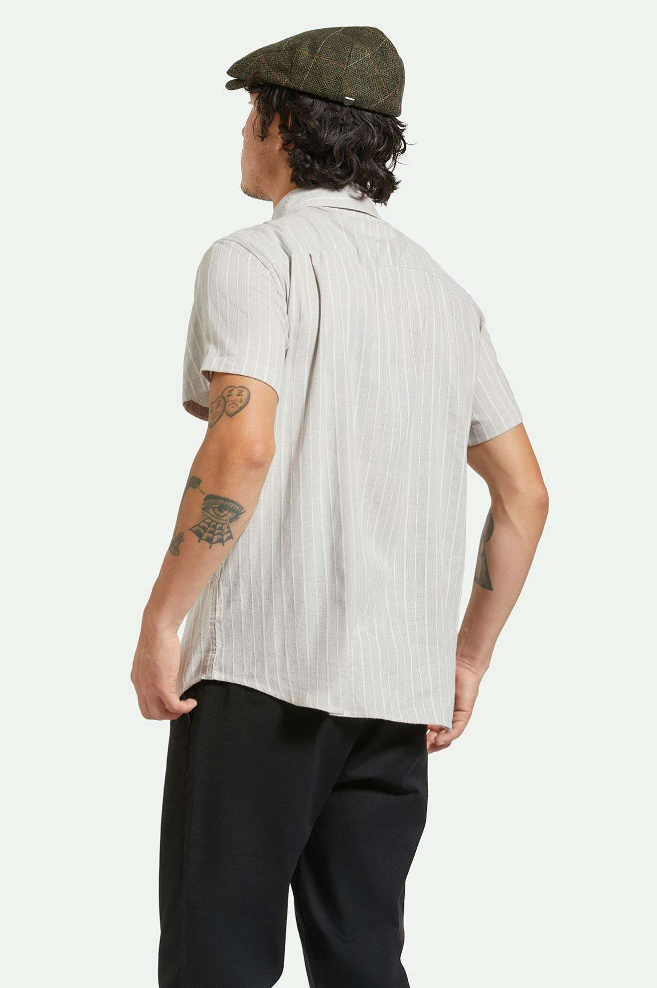 
       Back Fit Image | Charter Stripe S/S Woven Shirt - Off White/Cinder Grey
     