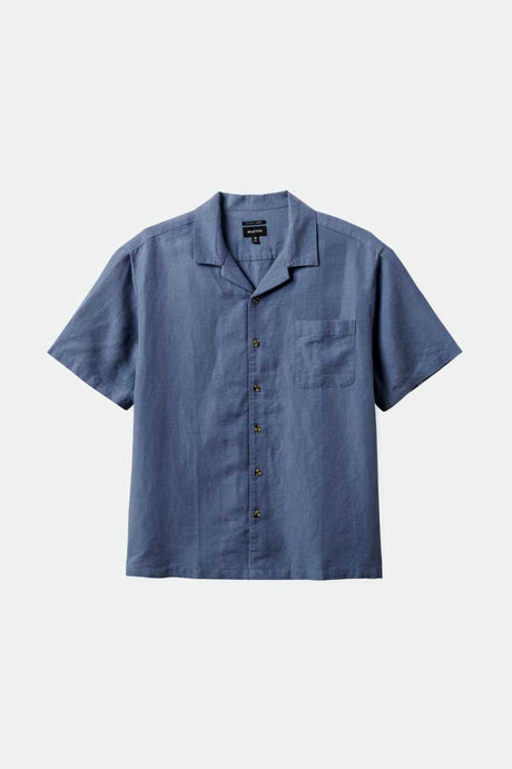 Bunker Linen S/S Camp Collar Woven Shirt - Flint Stone Blue