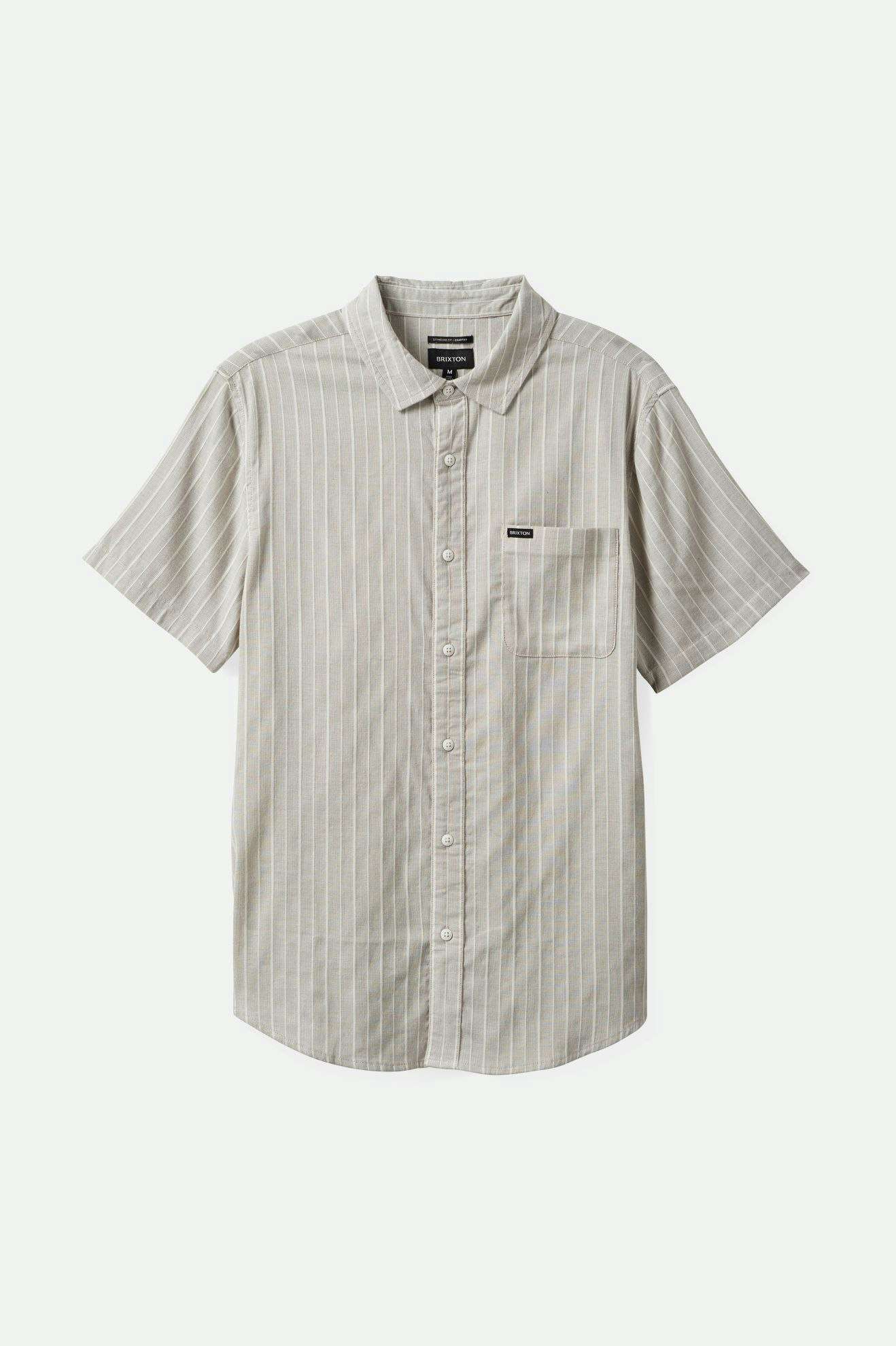 
       Brixton Men&#39;s Charter Stripe S/S Woven Shirt - Off White/Cinder Grey | Main
     