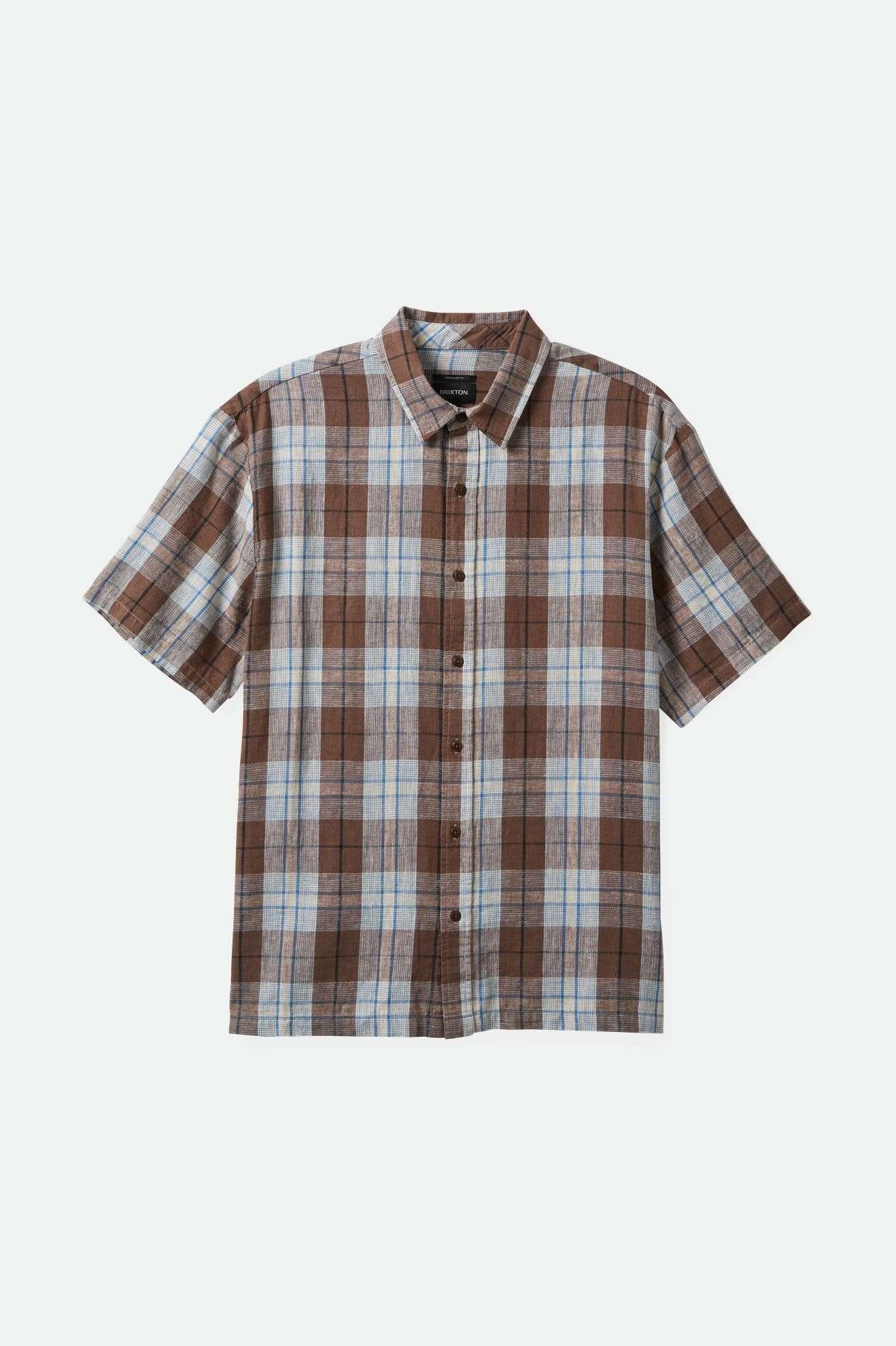 
       Brixton Men&#39;s Cru Linen Blend Relaxed S/S Woven Shirt - Pinecone Brown/Coronet Blue | Main
     