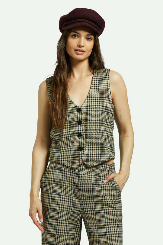 
       Brixton Women&#39;s Menswear Plaid Leisure Vest - Winter White/Black Plaid | Front fit
     