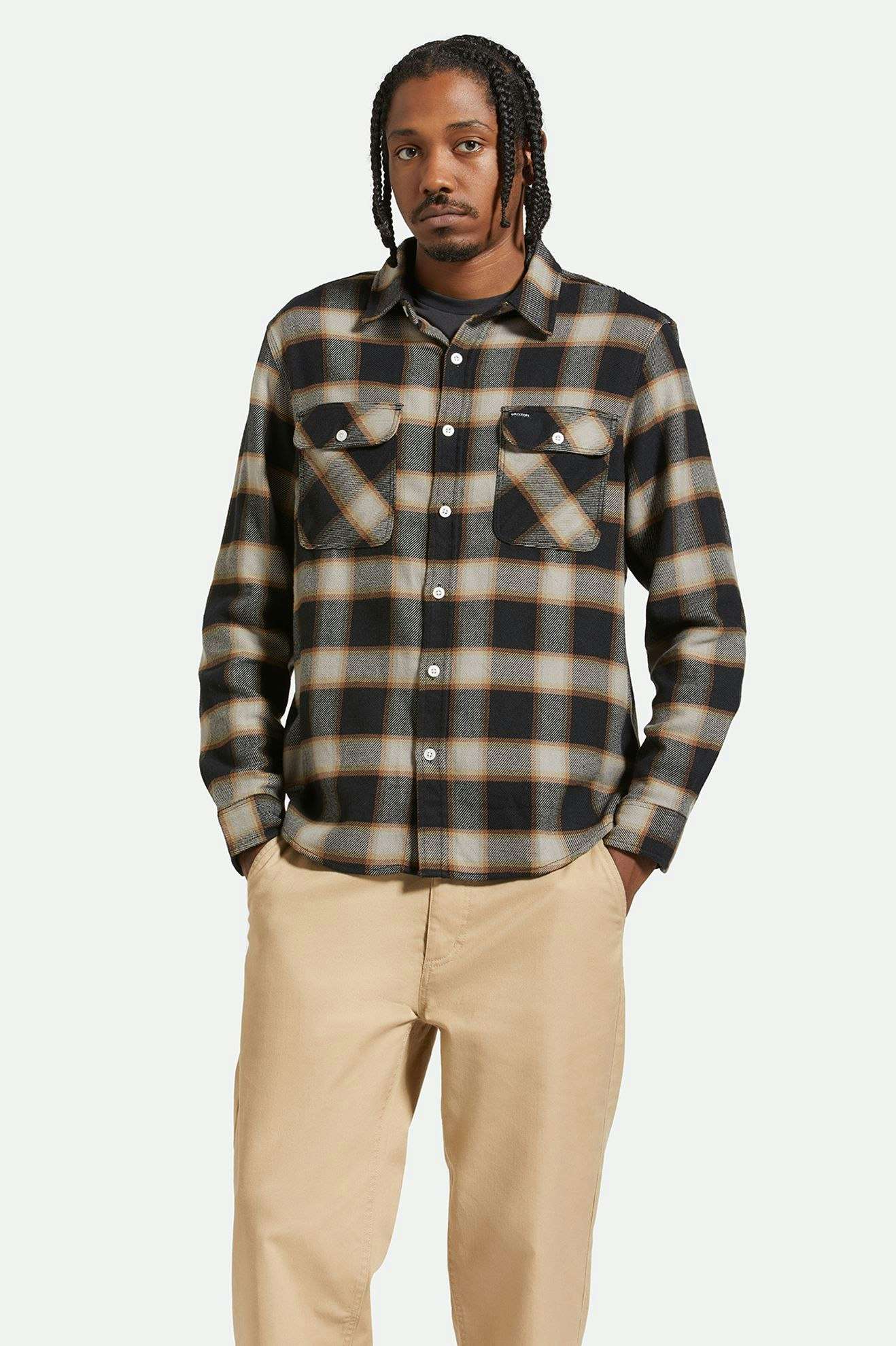 Men's Fit, front | 20th Anniversary Bowery L/S Flannel - Black/Cream