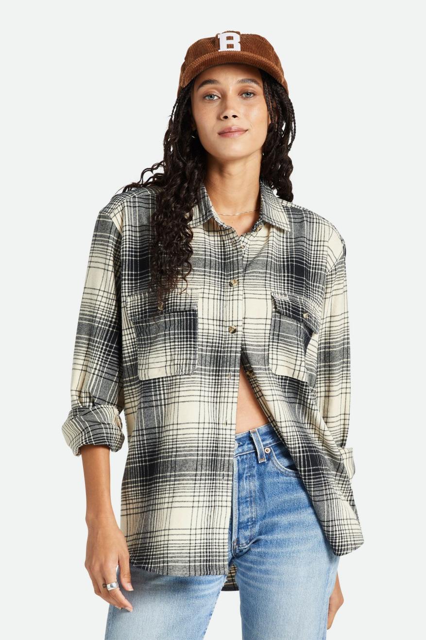 
       Brixton Bowery Boyfriend L/S Flannel - Biscotti/Black
     