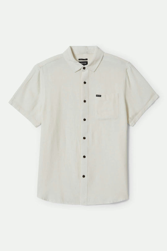 
       Men&#39;s Charter Organic Cotton Linen Blend S/S Shirt in the color Egret White - Front Product View
     