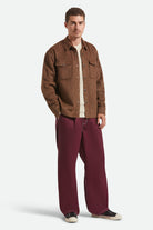 Men's Selden Soft Brushed Flannel in the color Pinecone Brown Pinestripe - Men's Back View