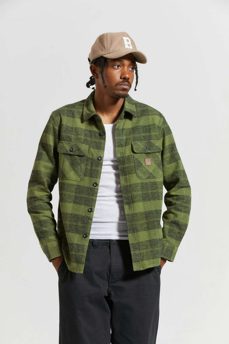 
       Men&#39;s Fit, front | Bowery Heavyweight L/S Flannel - Cypress Green/ Black
     