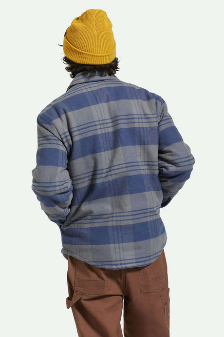 
       Men&#39;s Back Fit Image | Durham Sherpa Lined Jacket - Washed Navy/Beige Plaid
     