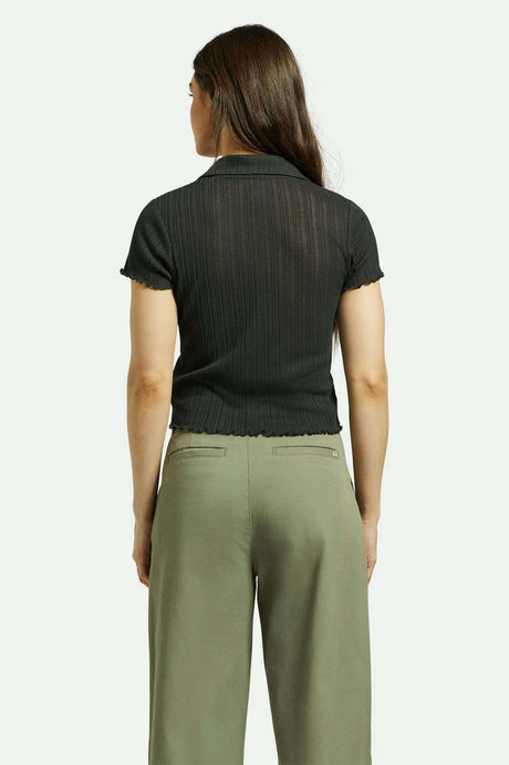 
       Women&#39;s Back Fit Image | Novelty Ribbed S/S Polo - Washed Black
     